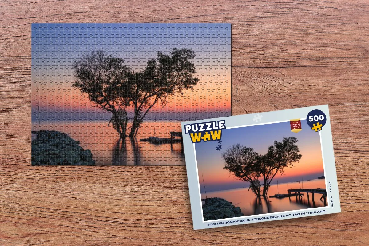 PuzzleWow Boom en romantische zonsondergang Ko Tao Legpuzzel 500 Stuks - Multicolor