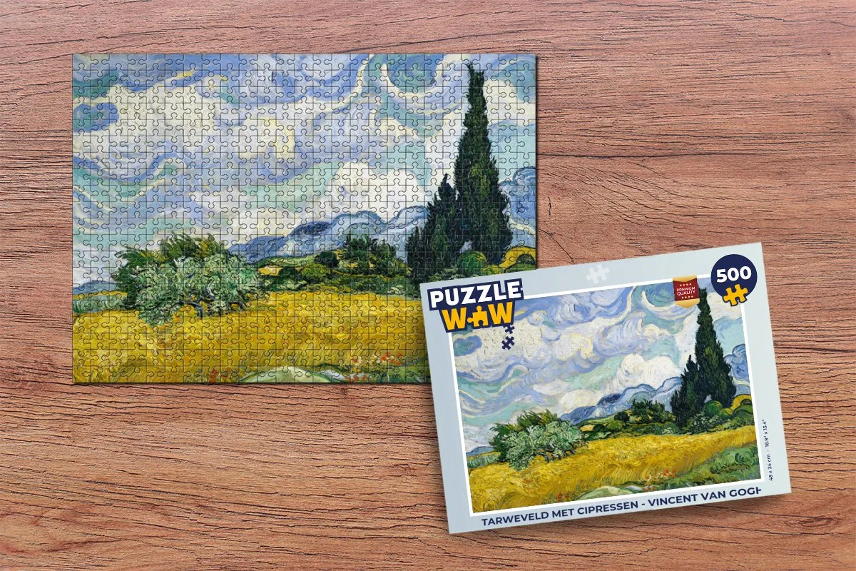 PuzzleWow Vincent van Gogh Tarweveld met Cipressen Legpuzzel 500 Stuks - Multicolor