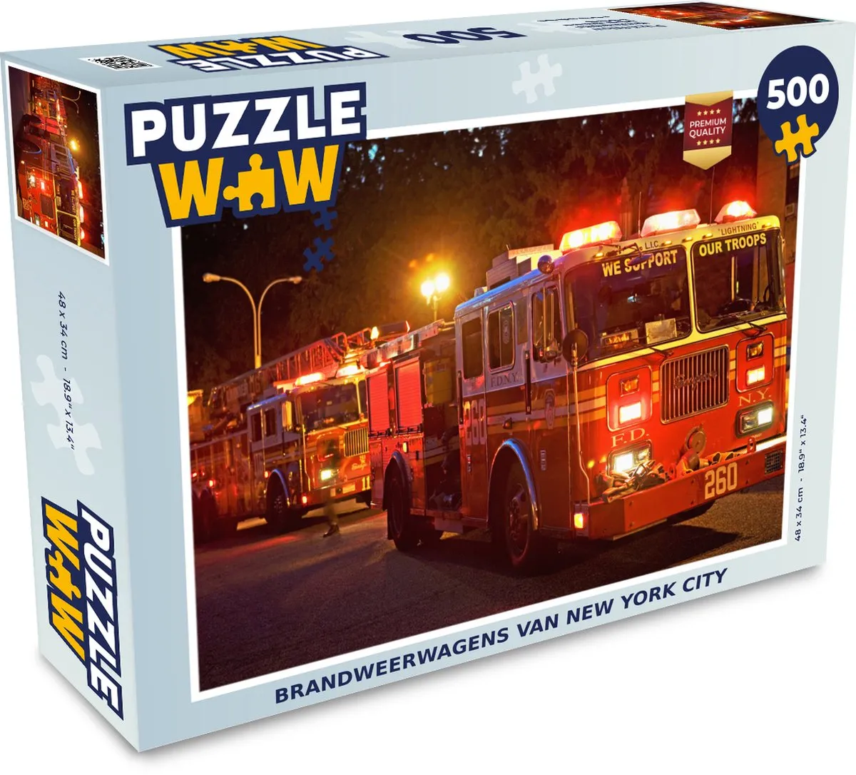 PuzzleWow Brandweerwagens New York City Legpuzzel 500 Stuks - Multicolor