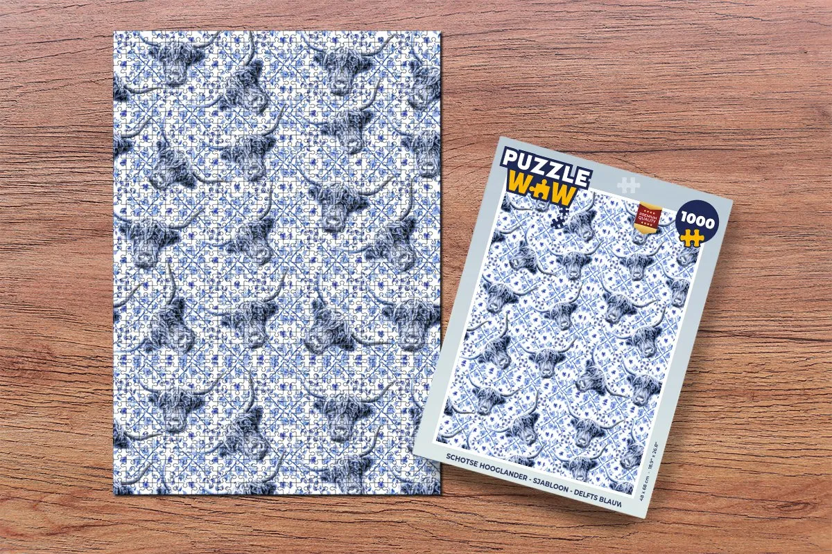 PuzzleWow Schotse Hooglander Legpuzzel 1000 Stuks - Delfts Blauw