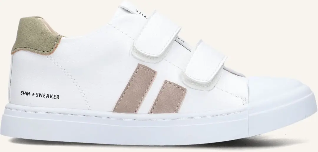 Shoesme Witte Sneaker Met Taupe Stripings