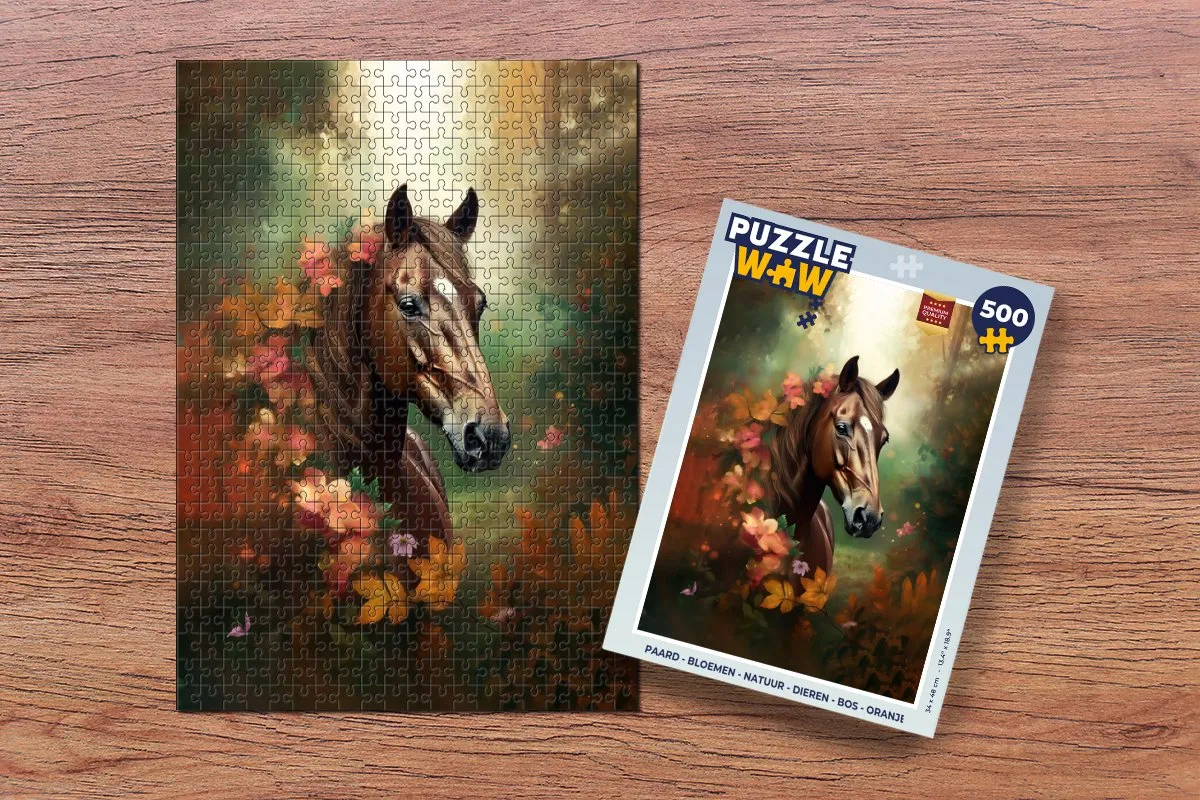 PuzzleWow Paard Bloemen Natuur Dieren Bos Legpuzzel 500 Stuks - Multicolor