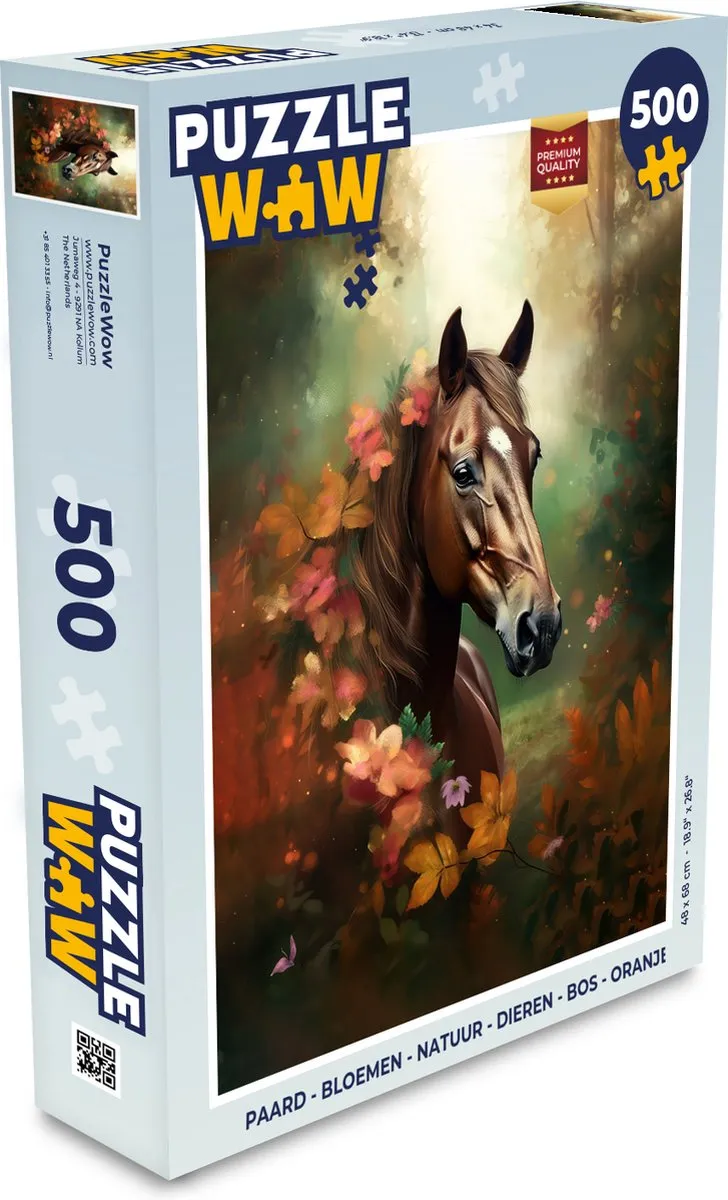 PuzzleWow Paard Bloemen Natuur Dieren Bos Legpuzzel 500 Stuks - Multicolor