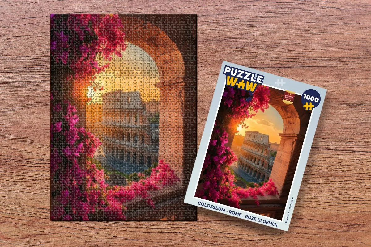 PuzzleWow Colosseum - Rome Roze Bloemen Legpuzzel 1000 Stuks