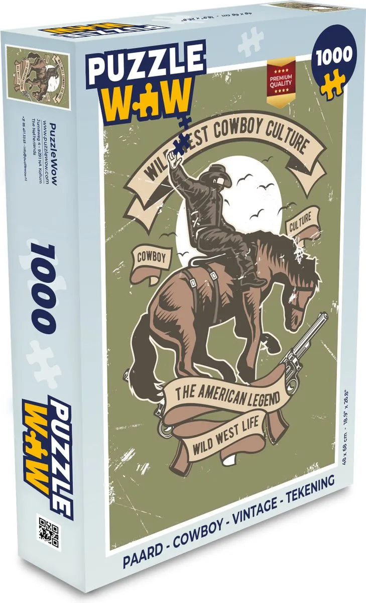 PuzzleWow Vintage Cowboy Legpuzzel 1000 Stuks - Multicolor