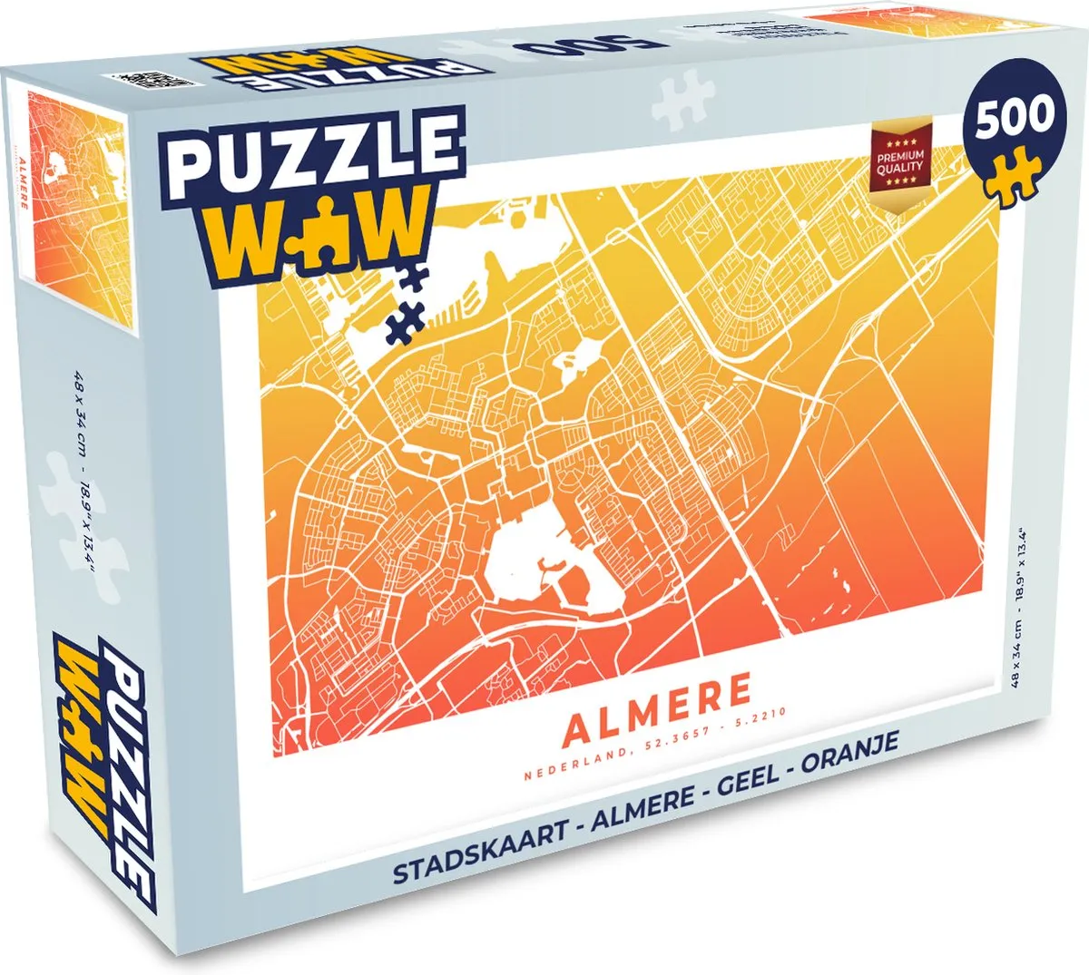 PuzzleWow Stadskaart Almere Legpuzzel 500 Stuks - Multicolor