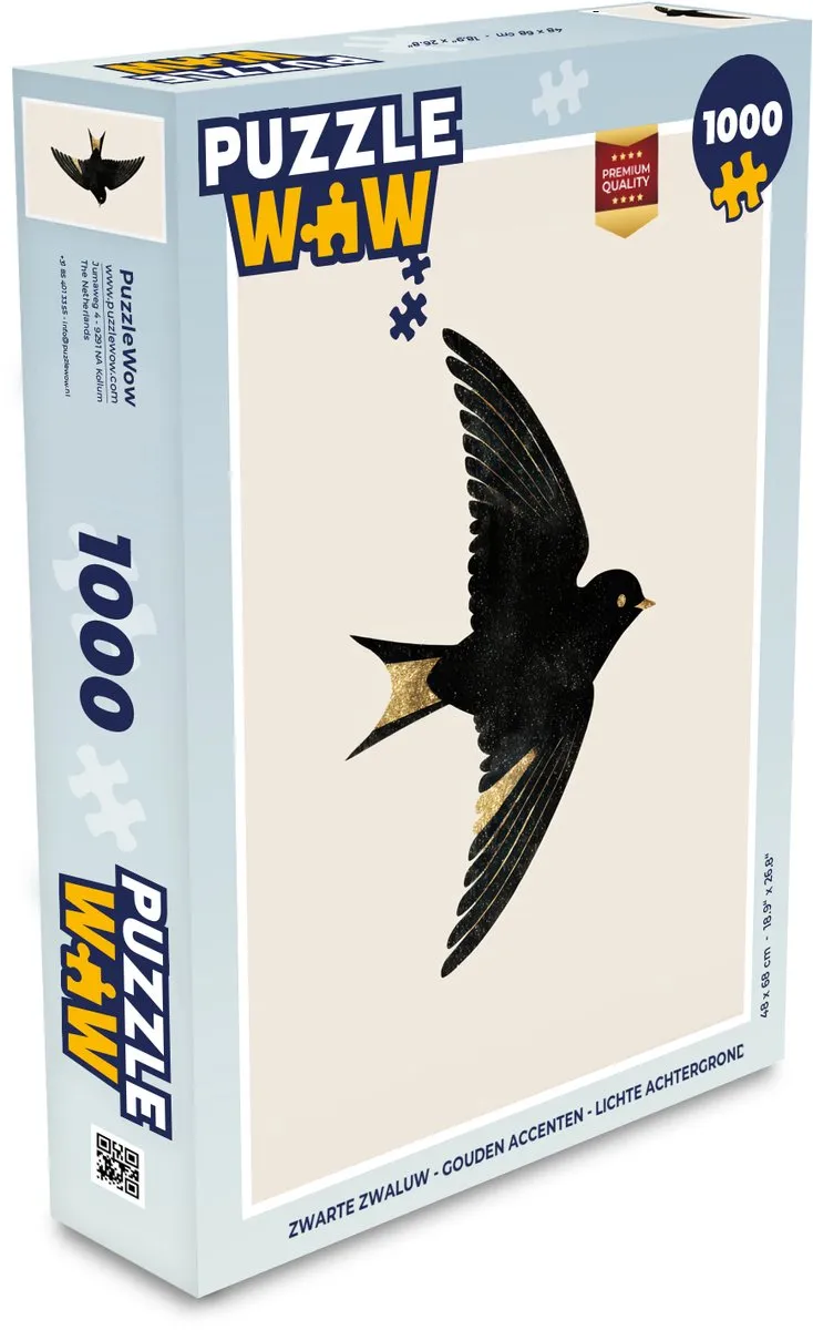 PuzzleWow Puzzel Zwarte Zwaluw - 1000 Stuks - Gouden Accenten