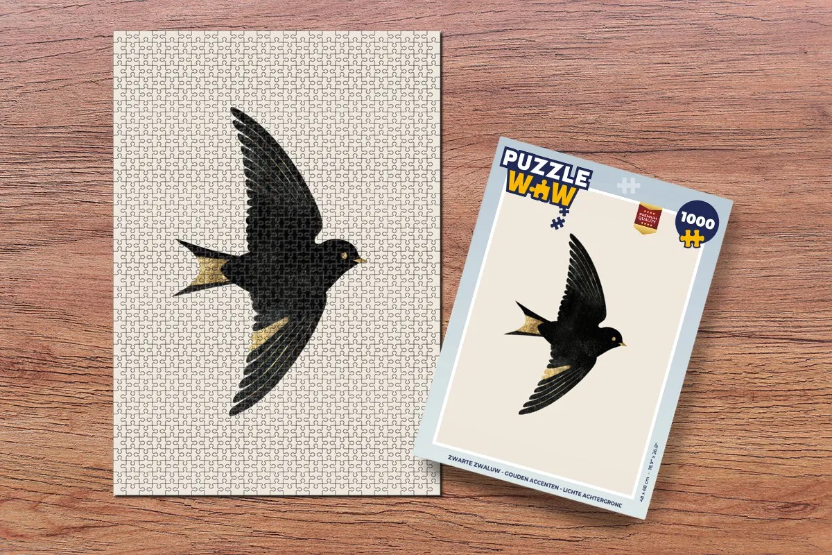 PuzzleWow Puzzel Zwarte Zwaluw - 1000 Stuks - Gouden Accenten