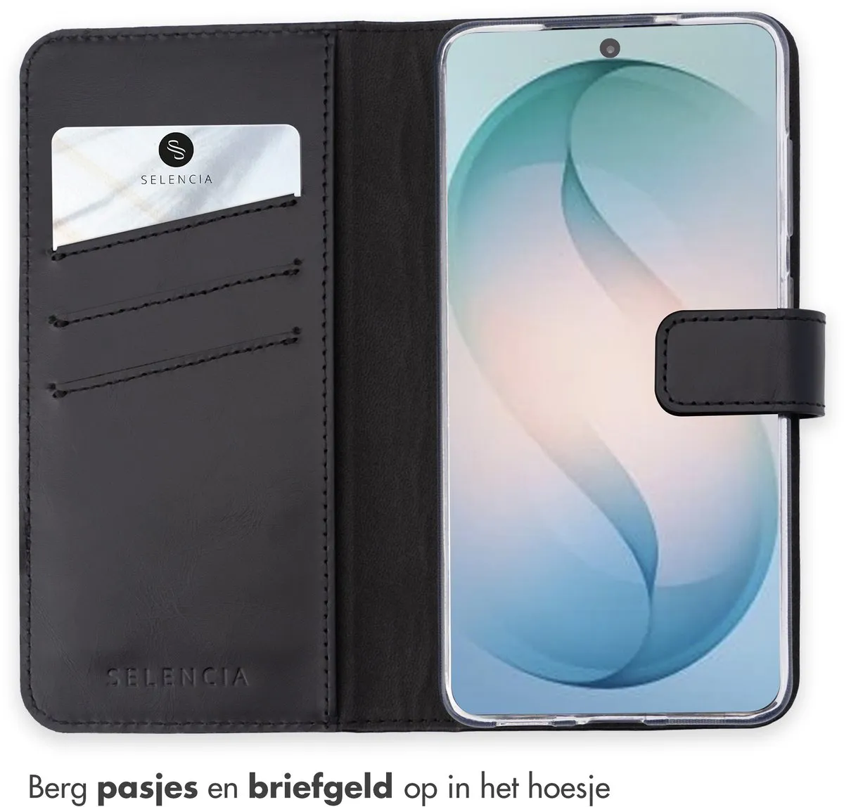 Selencia Hoesje Samsung Galaxy S26 Ultra - Echt Lederen Bookcase 3 Stuks - Zwart