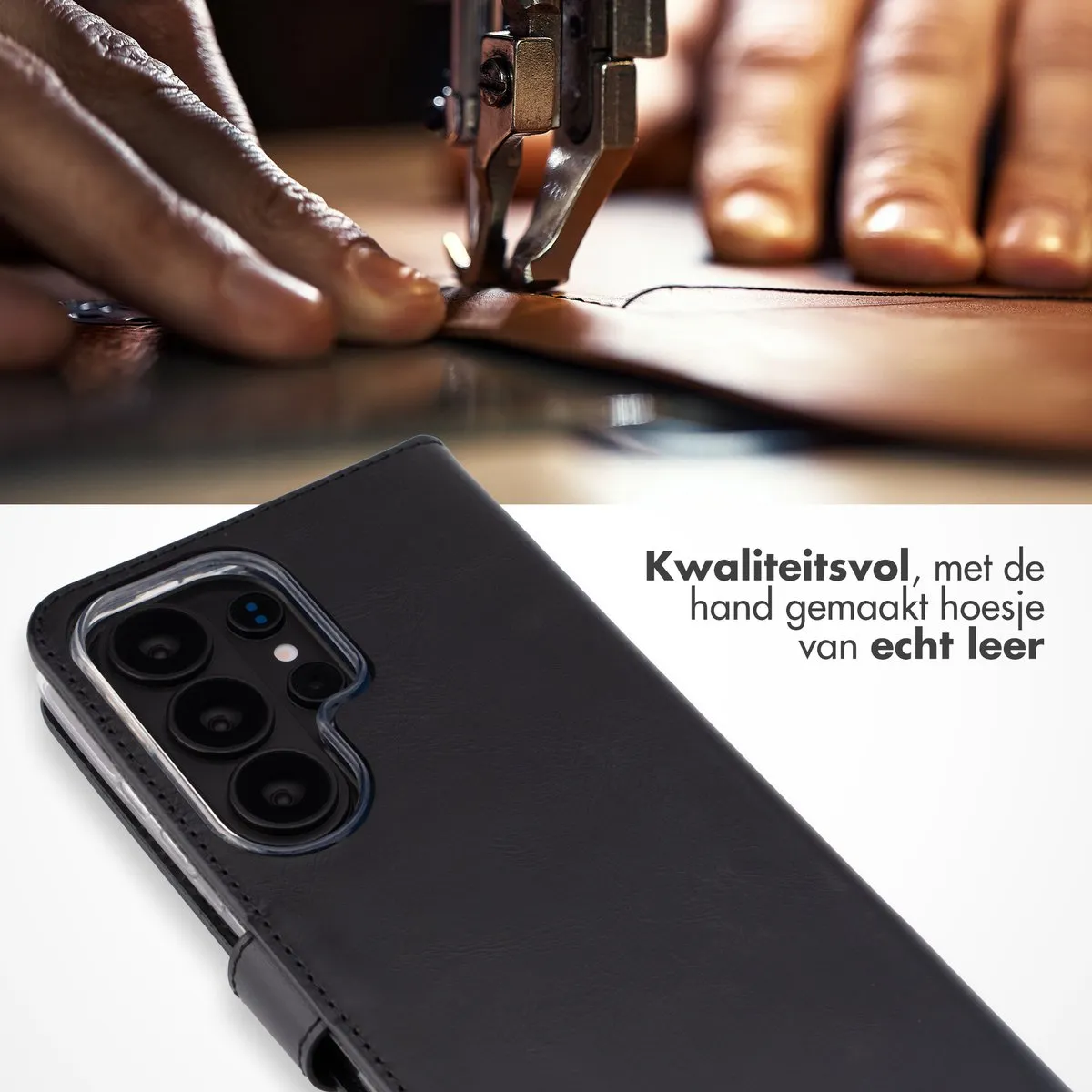 Selencia Hoesje Samsung Galaxy S26 Ultra - Echt Lederen Bookcase 3 Stuks - Zwart