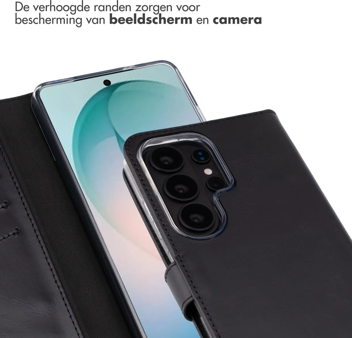 Selencia Hoesje Samsung Galaxy S26 Ultra - Echt Lederen Bookcase 3 Stuks - Zwart