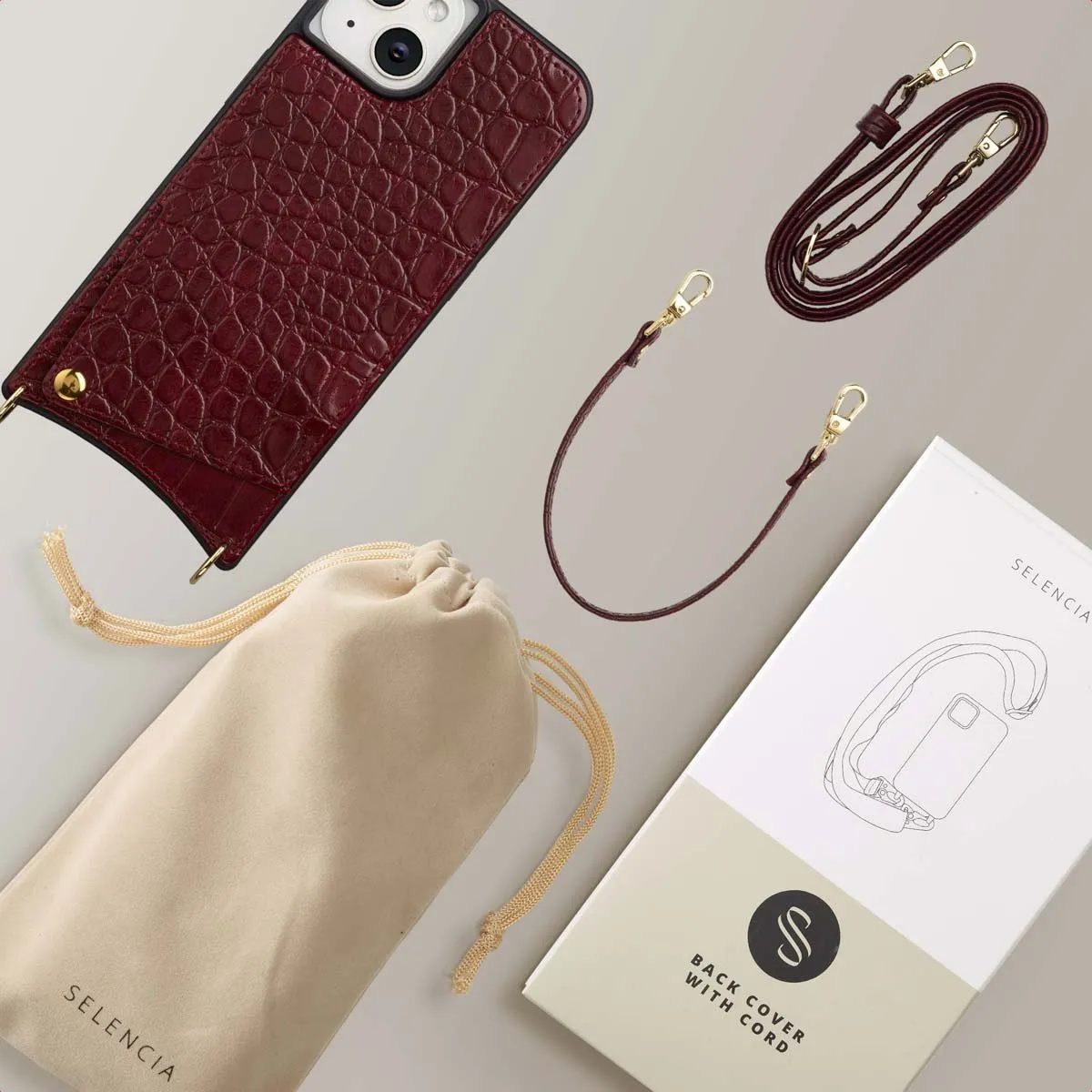 Selencia Hoesje iPhone 14/13 Croco Burgundy - 2 Pasjes