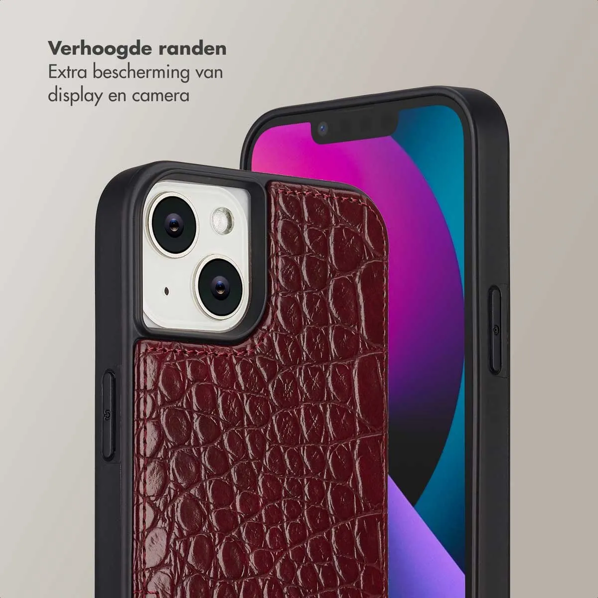 Selencia Hoesje iPhone 14/13 Croco Burgundy - 2 Pasjes