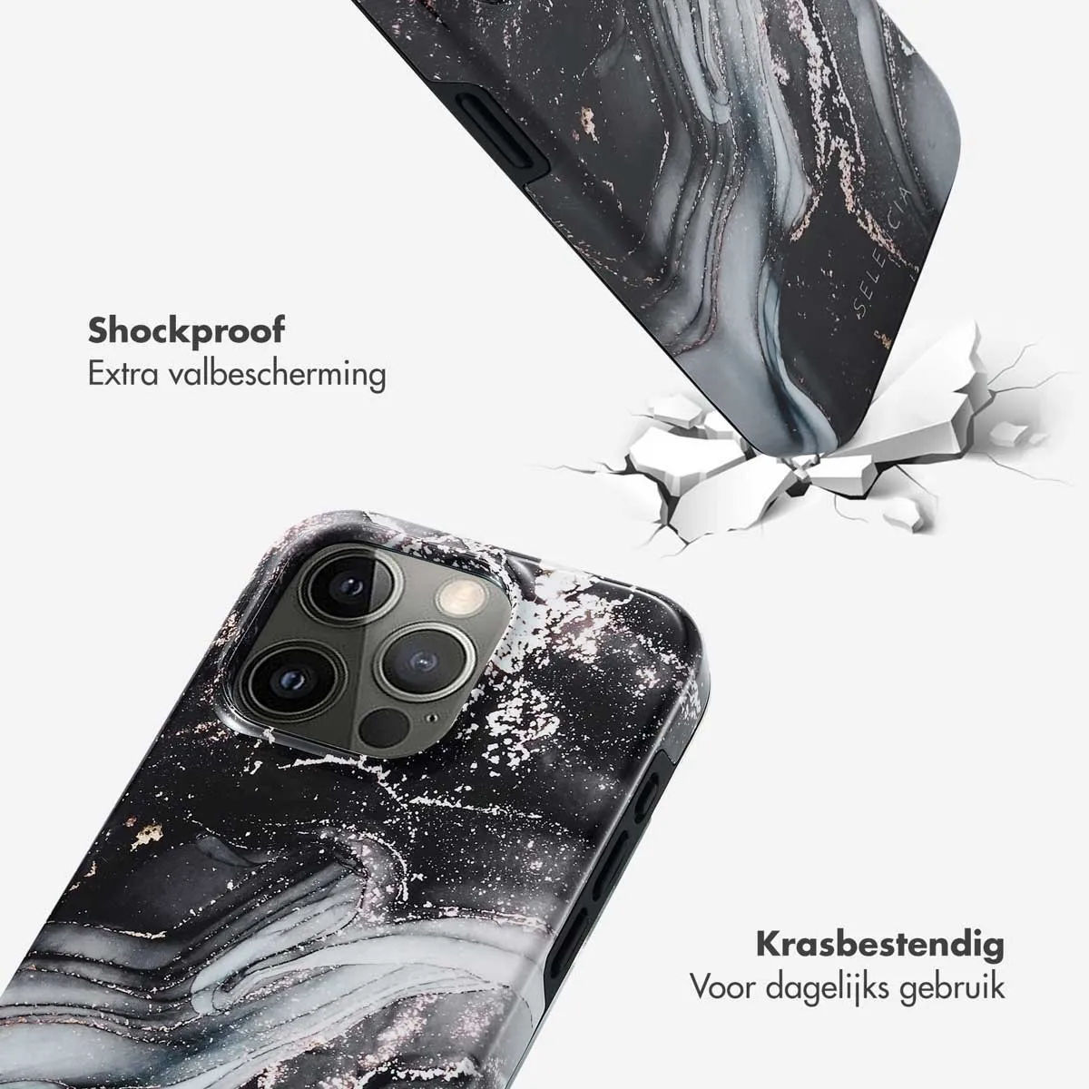 Selencia Hoesje iPhone 15 Pro Chic Marble Black