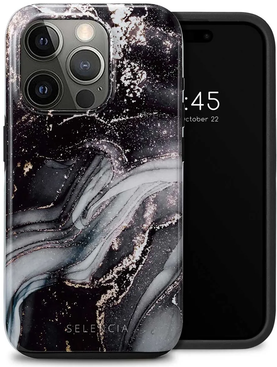 Selencia Hoesje iPhone 15 Pro Chic Marble Black