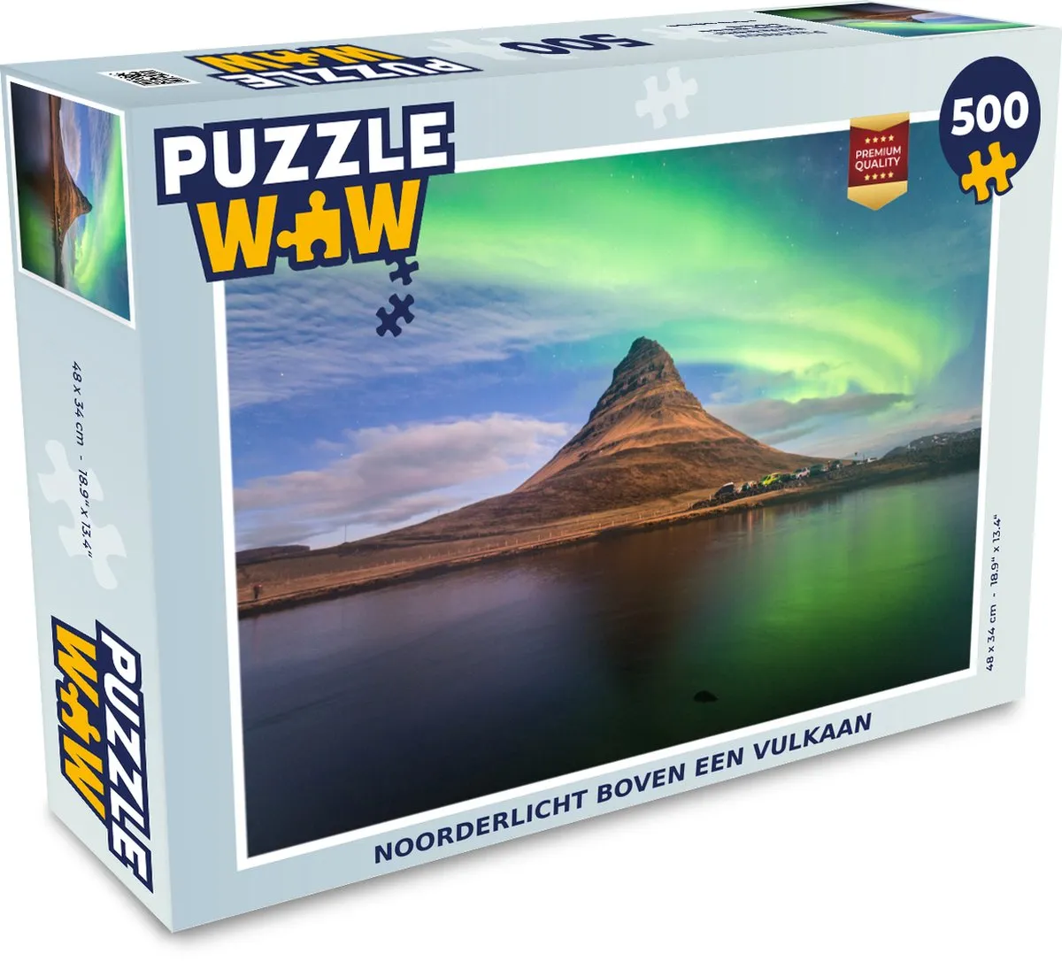 PuzzleWow Noorderlicht boven een vulkaan Legpuzzel 500 Stuks - Multicolor