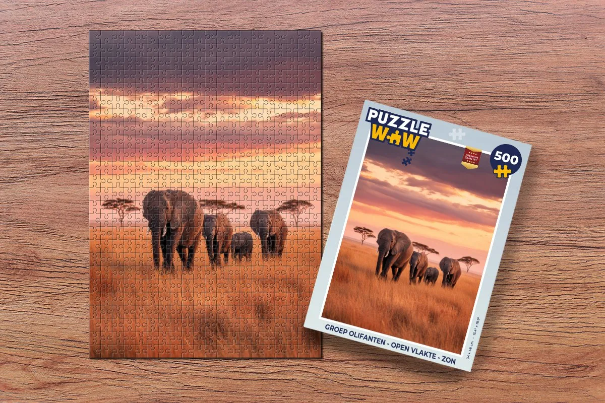 PuzzleWow Olifanten Open Vlakte Zon Puzzel - 1000 Stukken