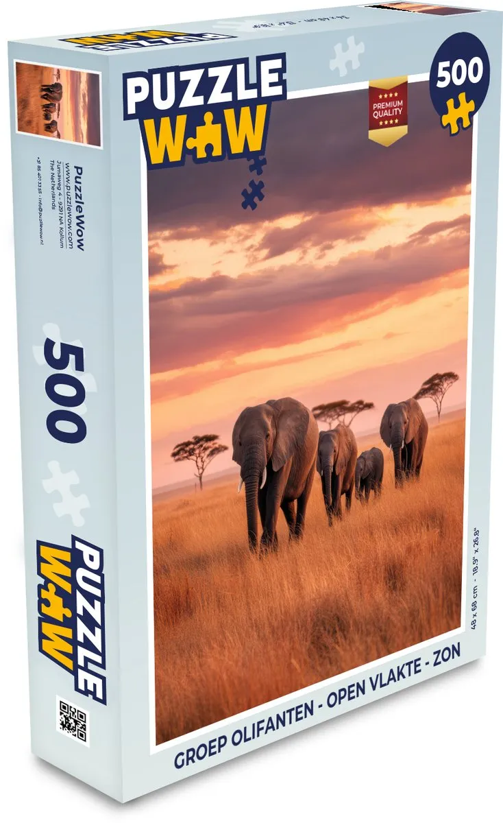PuzzleWow Olifanten Open Vlakte Zon Puzzel - 1000 Stukken