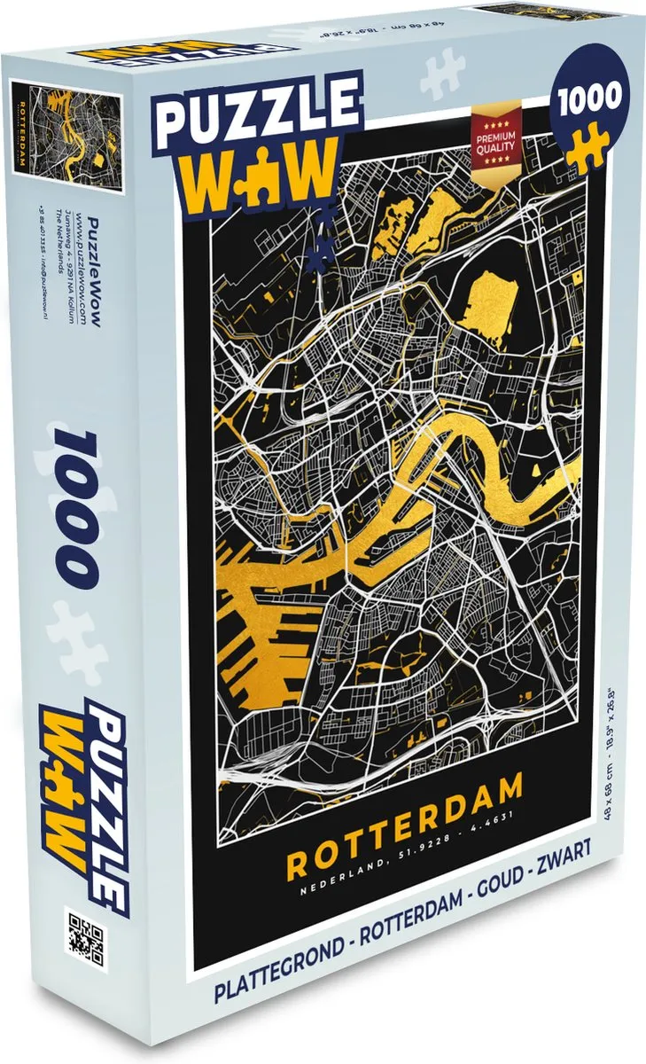 PuzzleWow Rotterdam Legpuzzel 1000 Stuks - Goud/Zwart