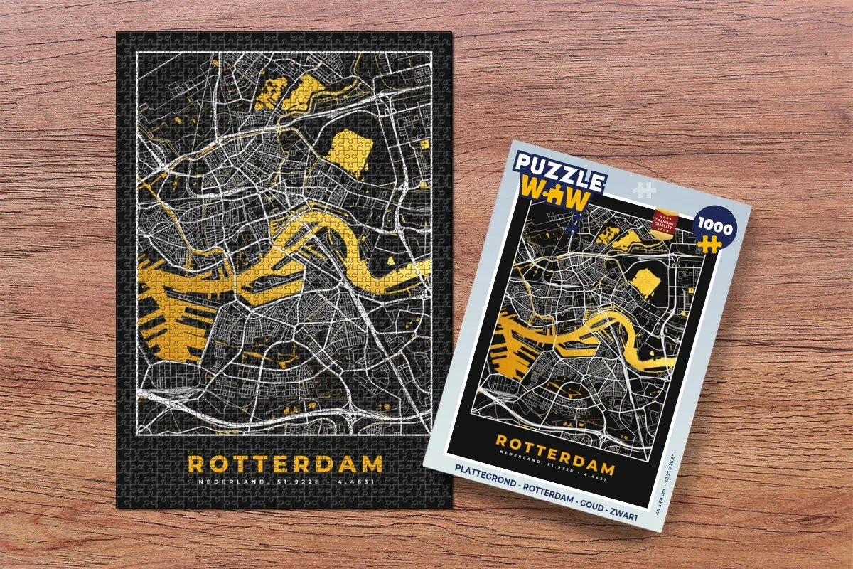 PuzzleWow Rotterdam Legpuzzel 1000 Stuks - Goud/Zwart