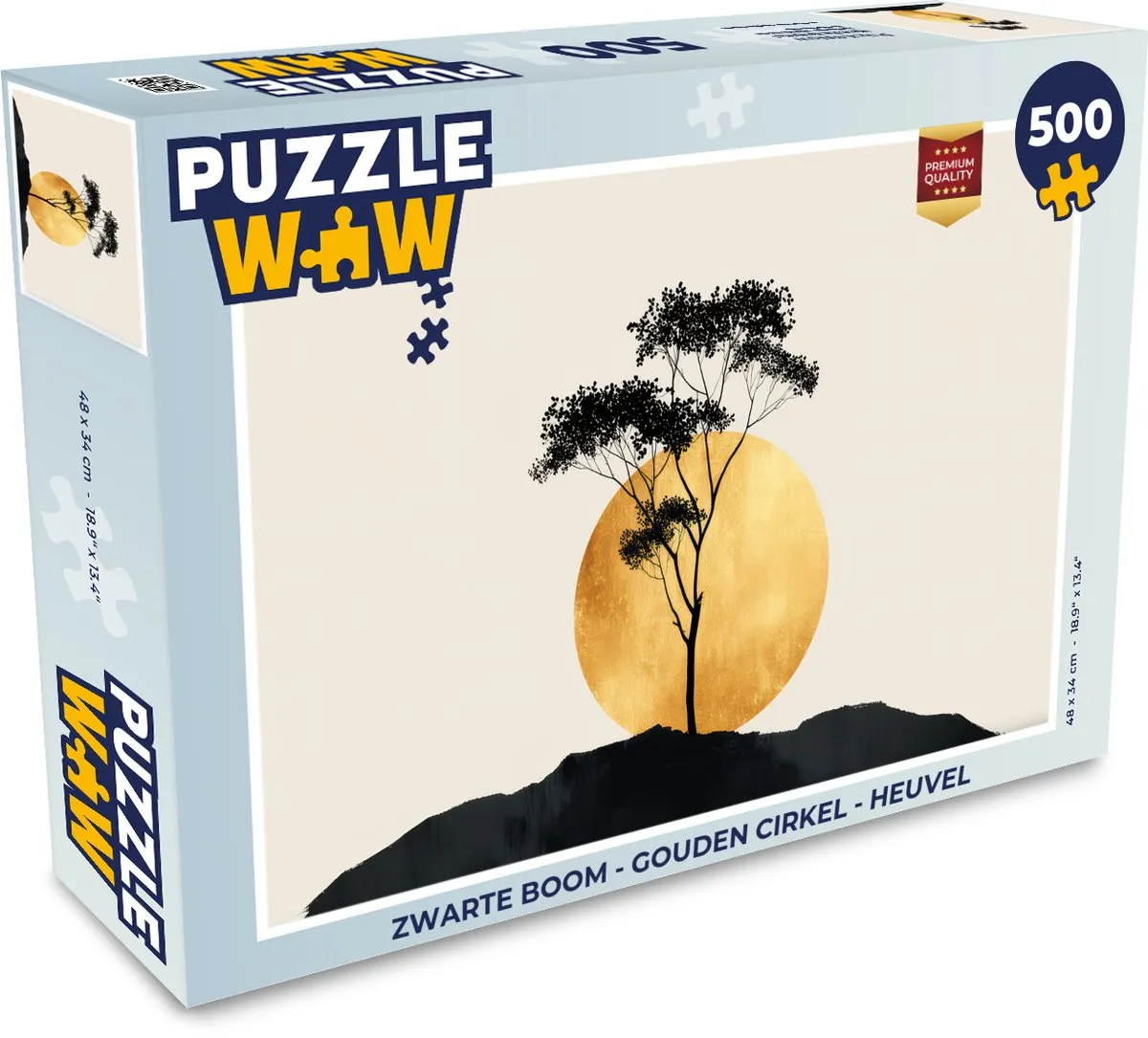 PuzzleWow Legpuzzel Zwarte Boom - Gouden Cirkel - Heuvel 500 Stuks