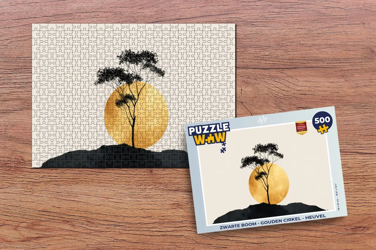 PuzzleWow Legpuzzel Zwarte Boom - Gouden Cirkel - Heuvel 500 Stuks
