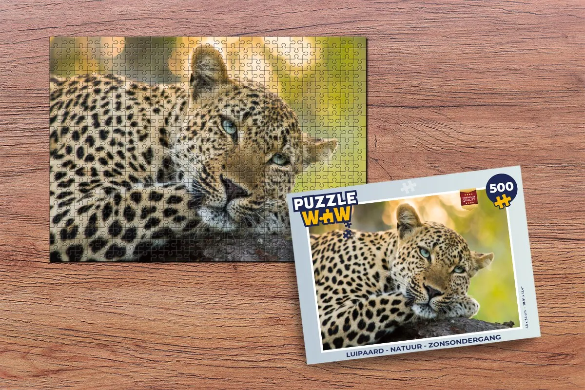 PuzzleWow Luipaard Natuur Zonsondergang Legpuzzel 500 Stuks - Multicolor