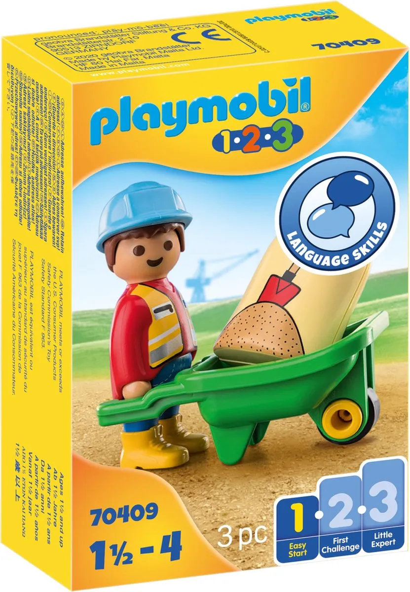 Playmobil 1.2.3 Bouwvakker met kruiwagen 70409