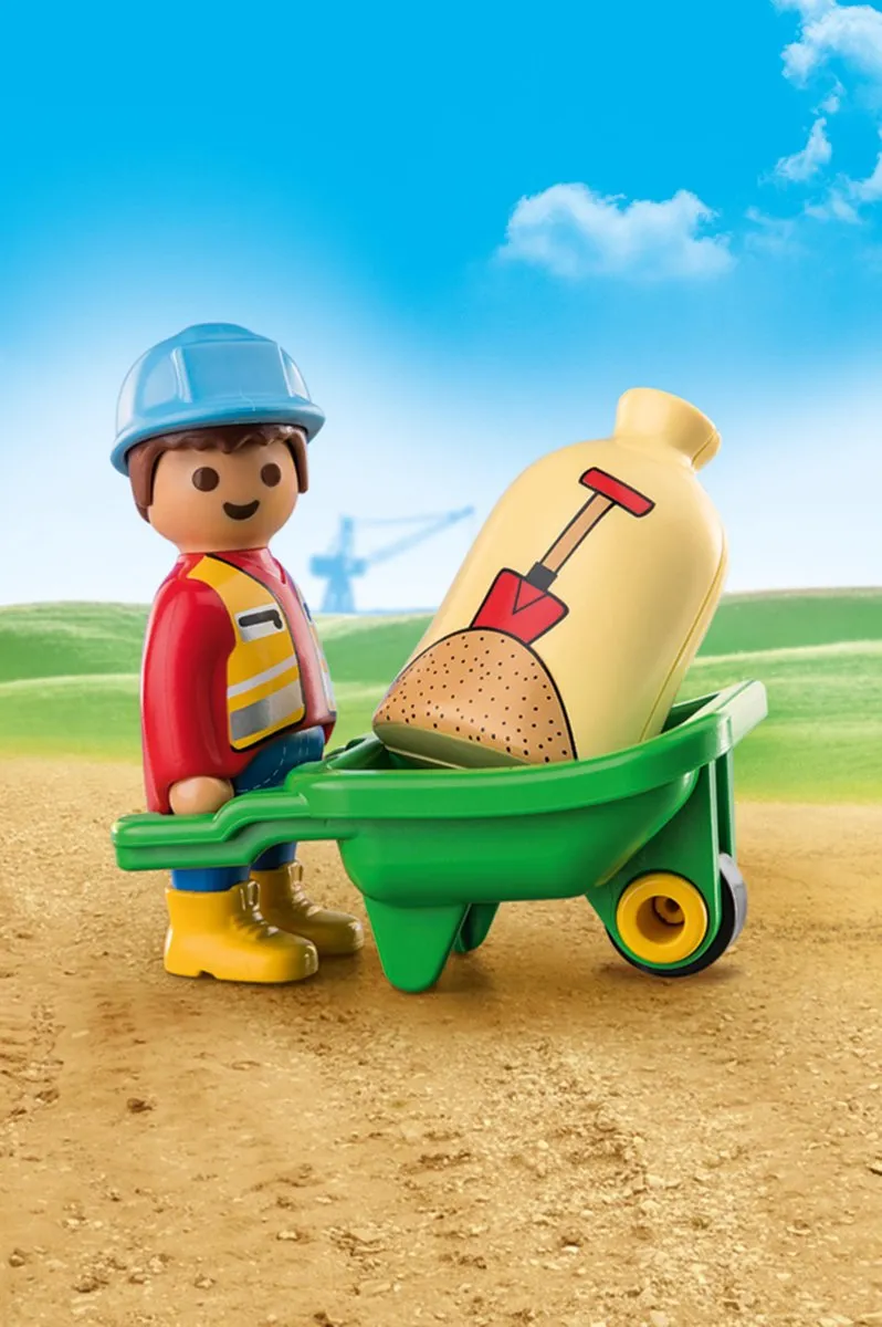 Playmobil 1.2.3 Bouwvakker met kruiwagen 70409 - Multicolor