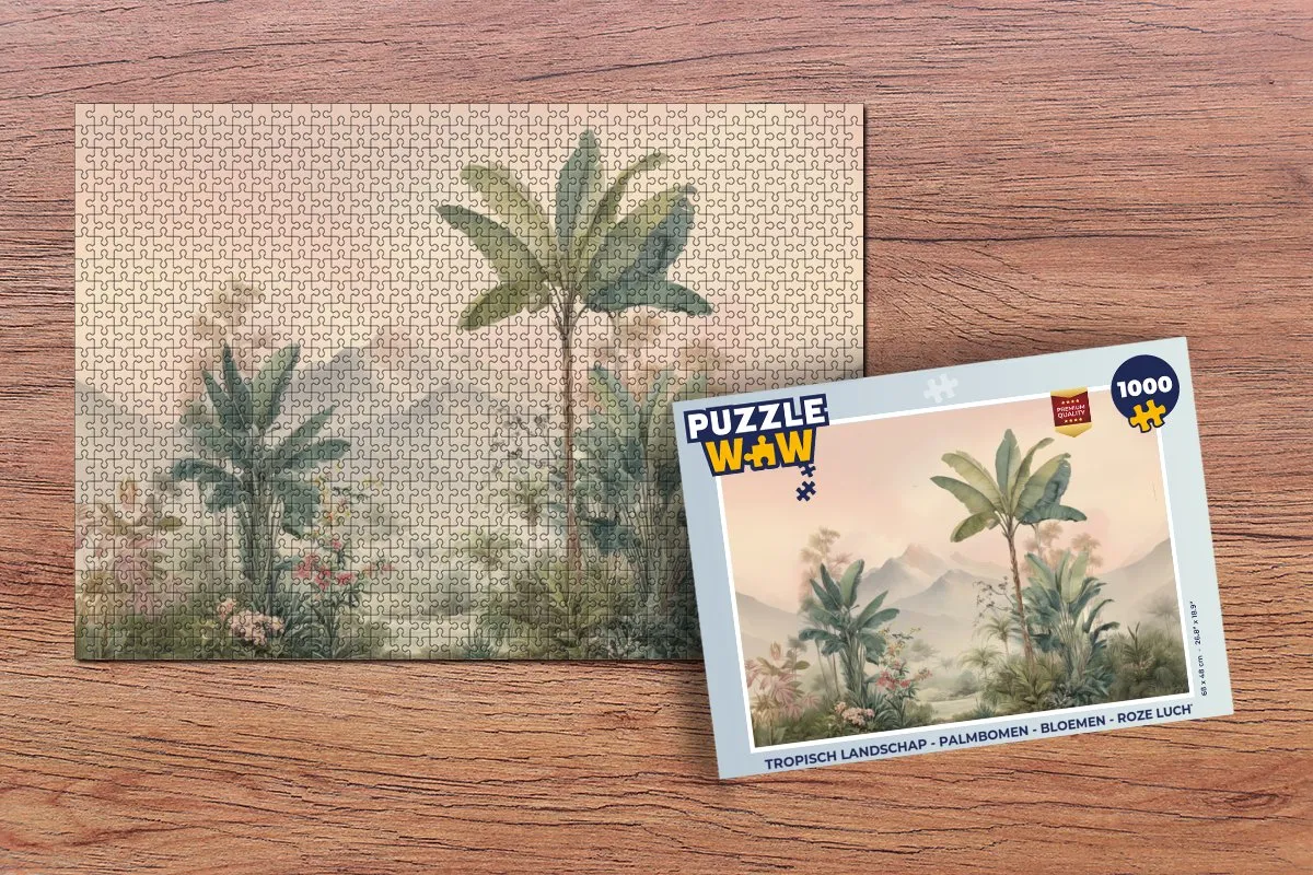 PuzzleWow Tropisch Landschap Legpuzzel 1000 Stuks - Roze Lucht