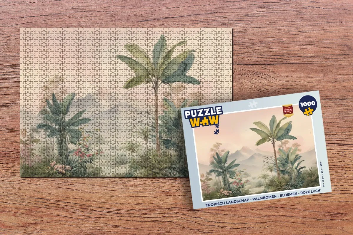 PuzzleWow Tropisch Landschap Legpuzzel 1000 Stuks - Roze Lucht