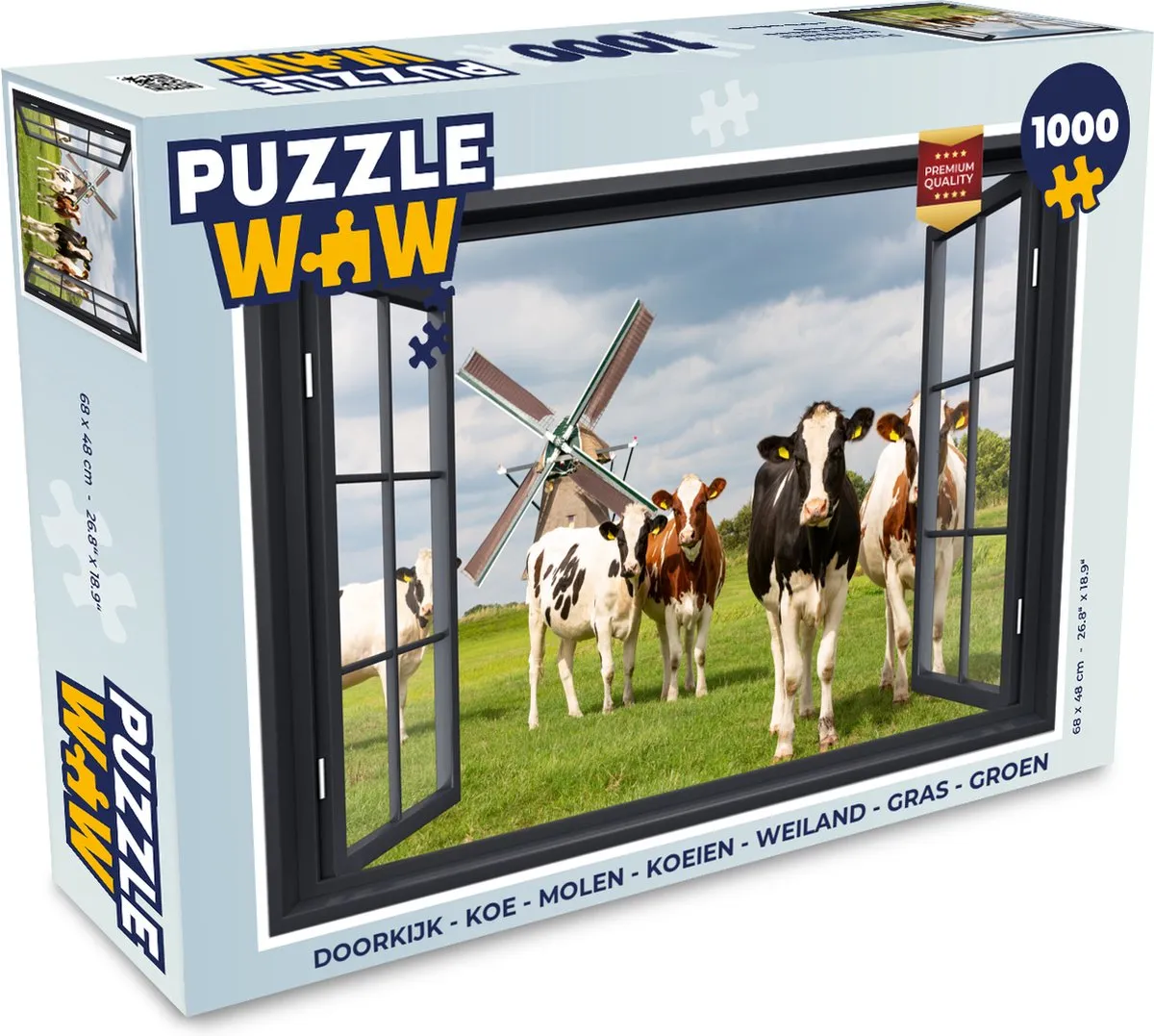 PuzzleWow Doorkijk Koe Molen Legpuzzel 1000 Stuks - Multicolor