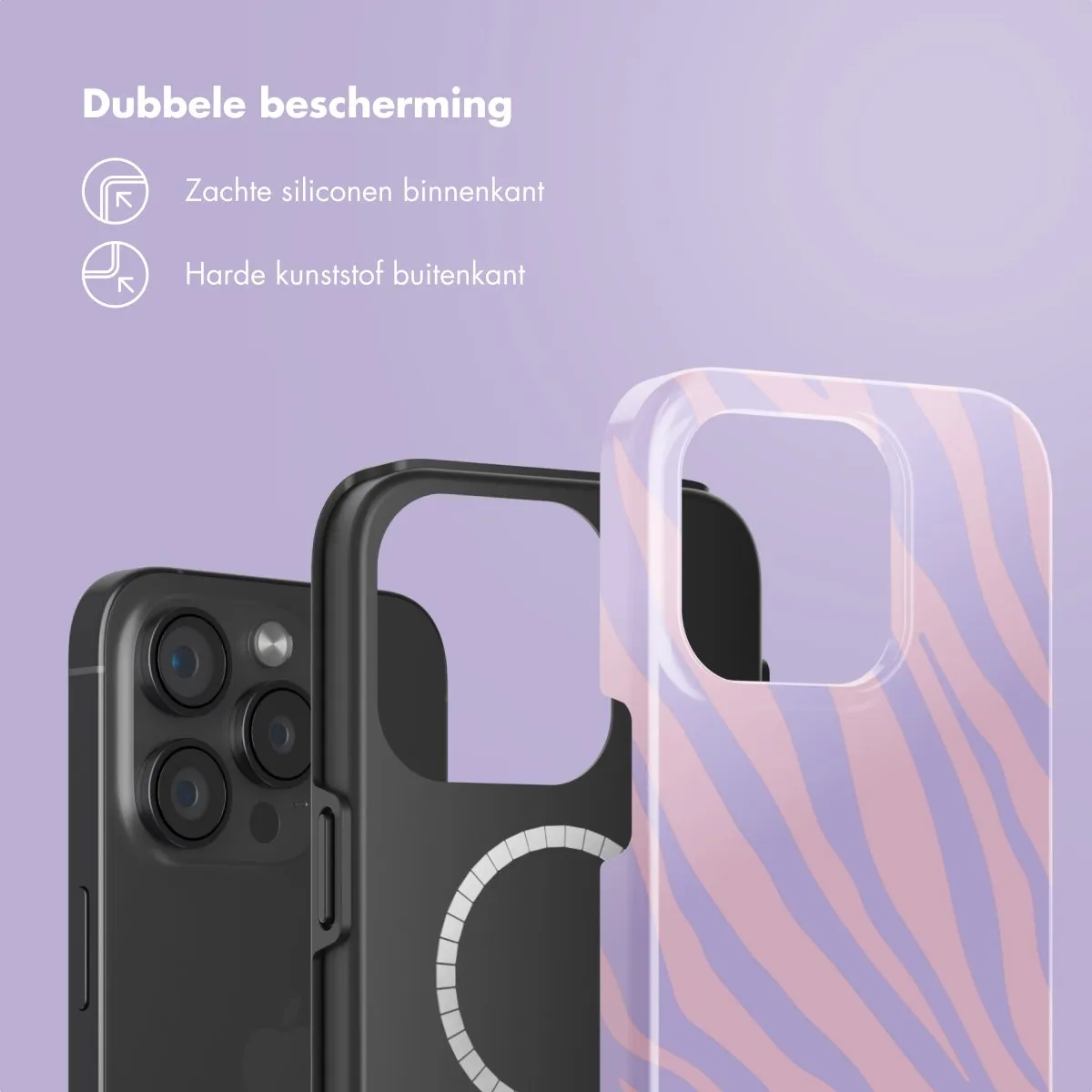 Selencia Hoesje iPhone 15 Pro - MagSafe - Zebra Light Pink Lilac