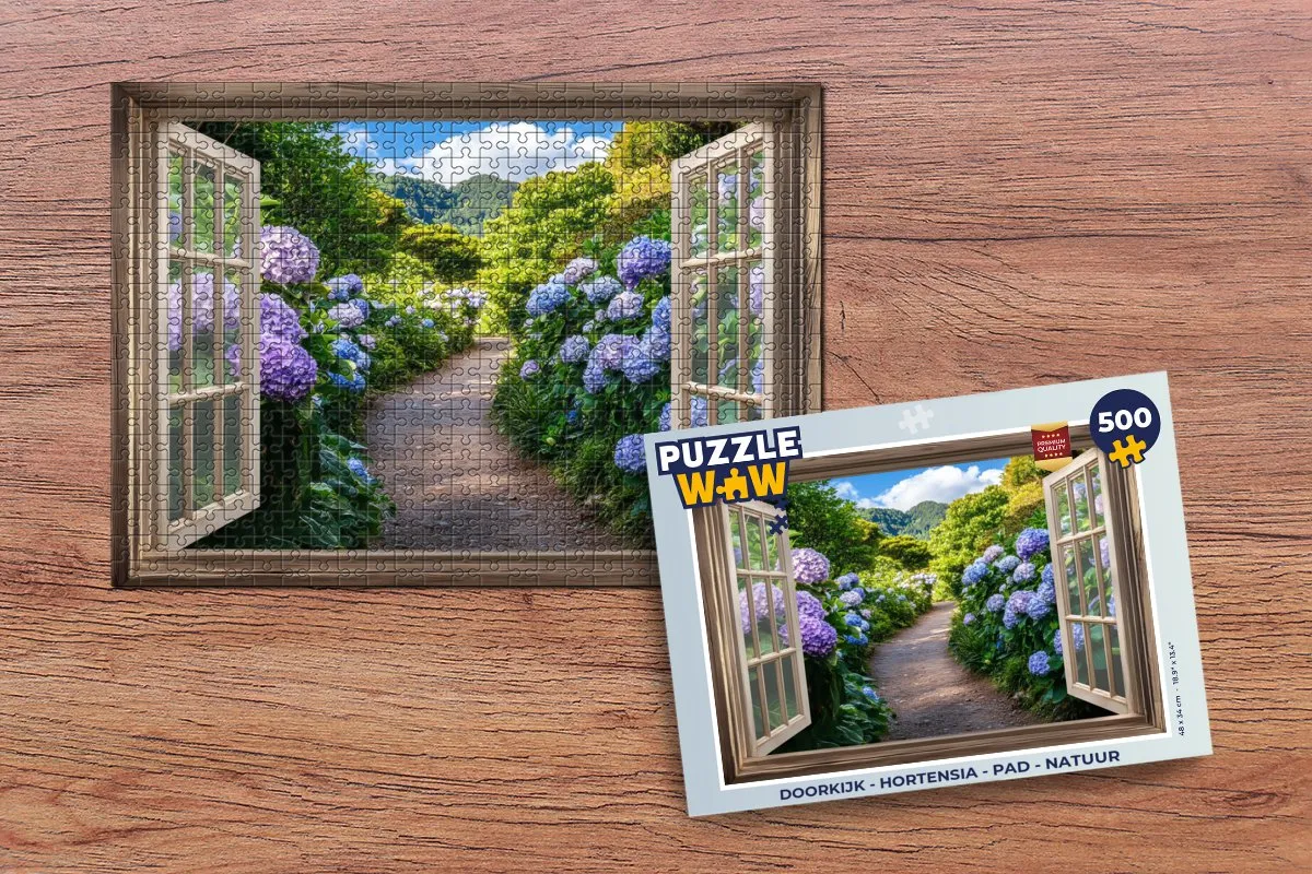 PuzzleWow Hortensia Pad Legpuzzel 500 Stuks