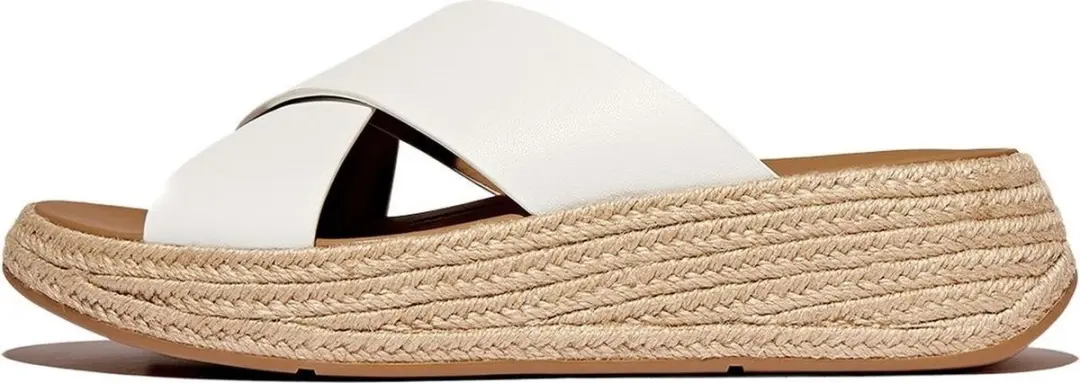 FitFlop FitFlop F-Mode Espadrille Leather Flatform Cross Slides WIT