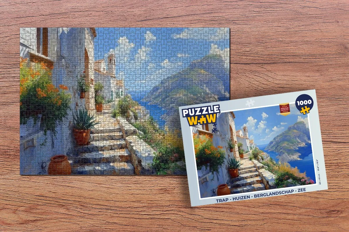 PuzzleWow Trap - Huizen Berglandschap Zee Legpuzzel 1000 Stuks