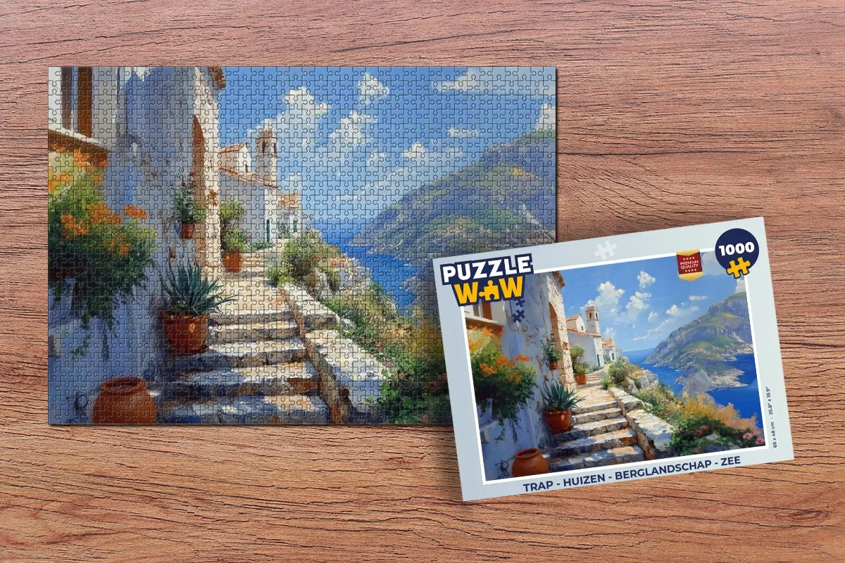 PuzzleWow Trap - Huizen Berglandschap Zee Legpuzzel 1000 Stuks