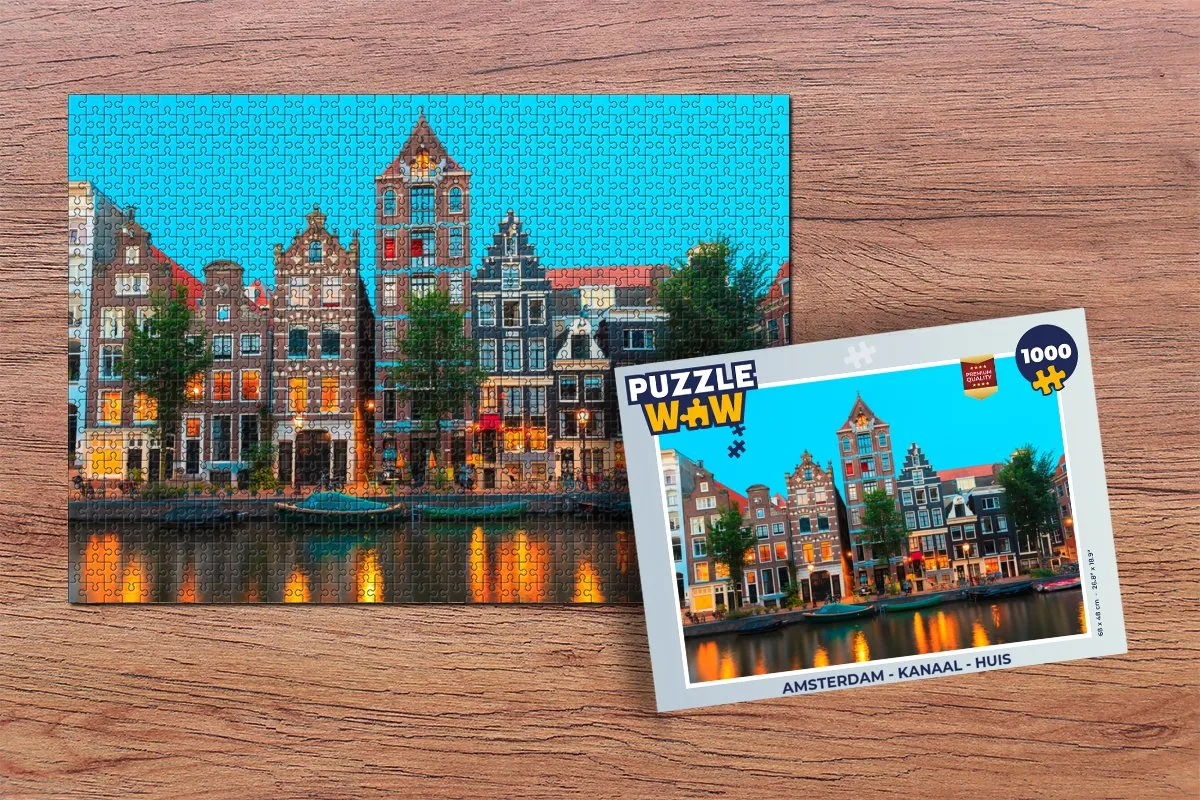 PuzzleWow Amsterdam Kanaal Huis Legpuzzel 1000 Stuks - Multicolor