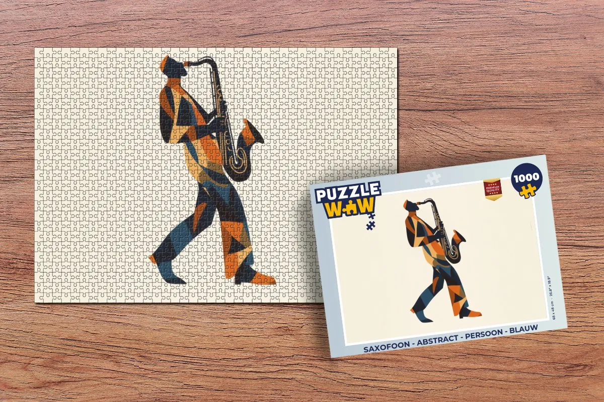 PuzzleWow Saxofoon Abstract Legpuzzel 1000 Stuks - Blauw