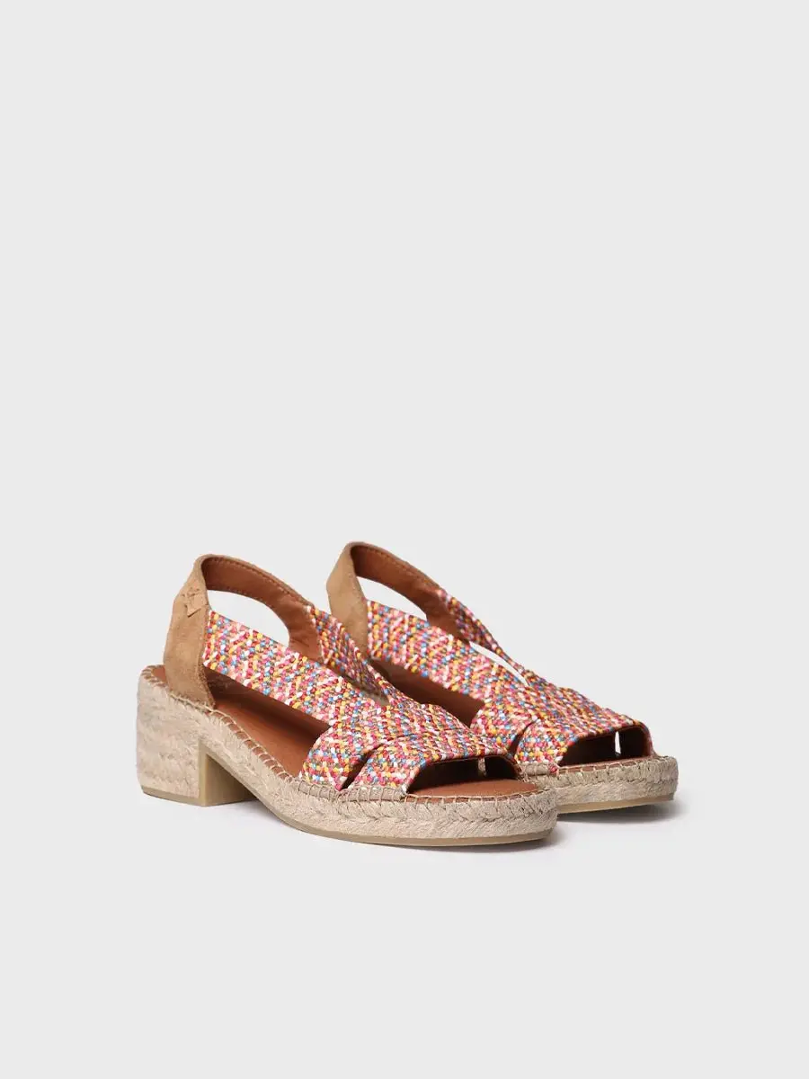 Dames espadrille met brede hak en tweekleurig elastiek