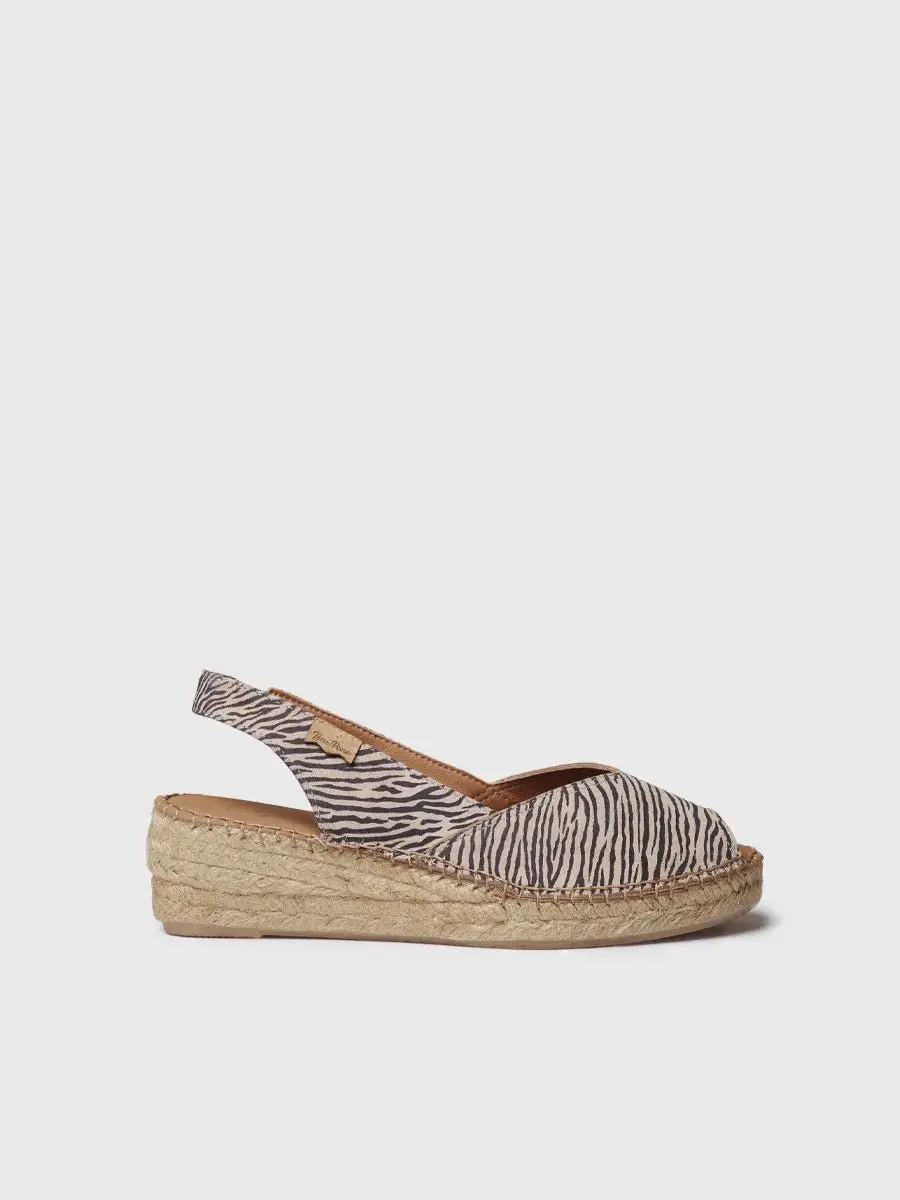 Espadrilles met sleehak voor dames in leer met dierenprint