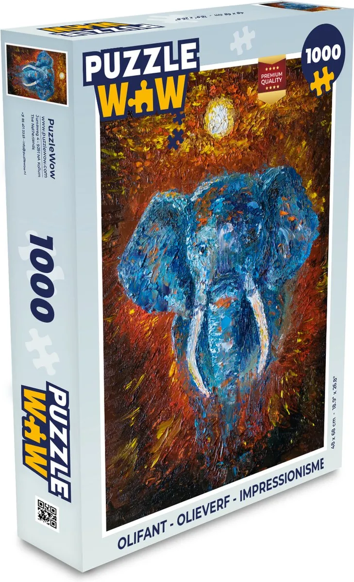 PuzzleWow Legpuzzel Olifant - 1000 Stuks - Multicolor