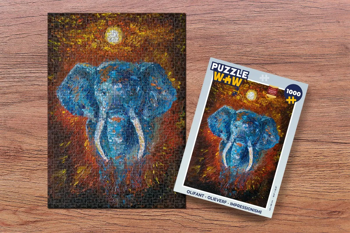 PuzzleWow Legpuzzel Olifant - 1000 Stuks - Multicolor