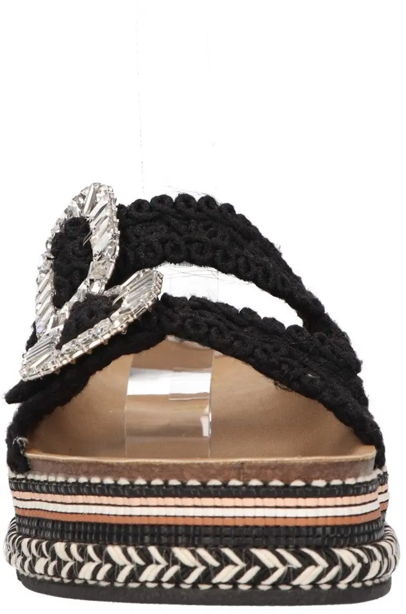 La Strada Platform Slipper Zwart Raffia