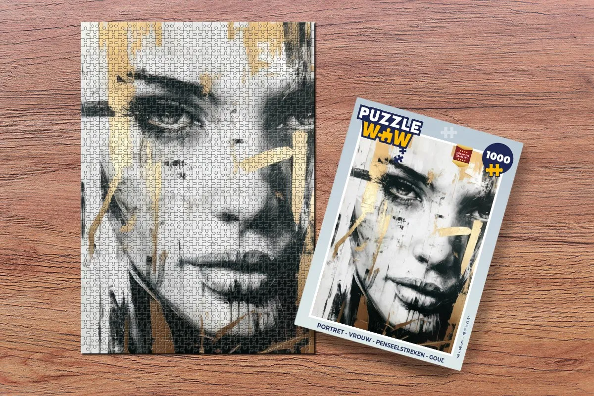 PuzzleWow Portret Penseelstreken Legpuzzel 1000 Stuks - Goud