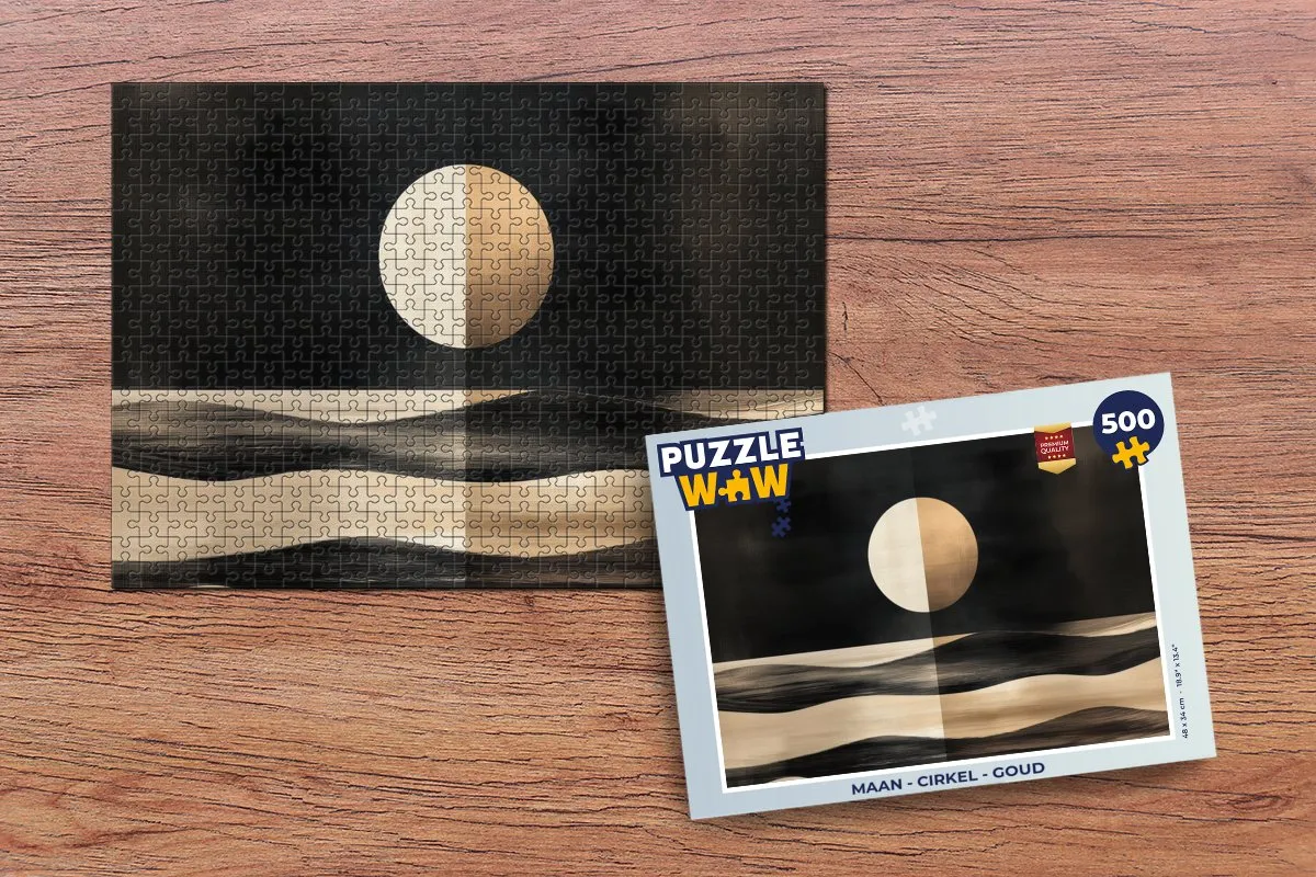 PuzzleWow Maan Legpuzzel 500 Stuks - Goud/Zwart