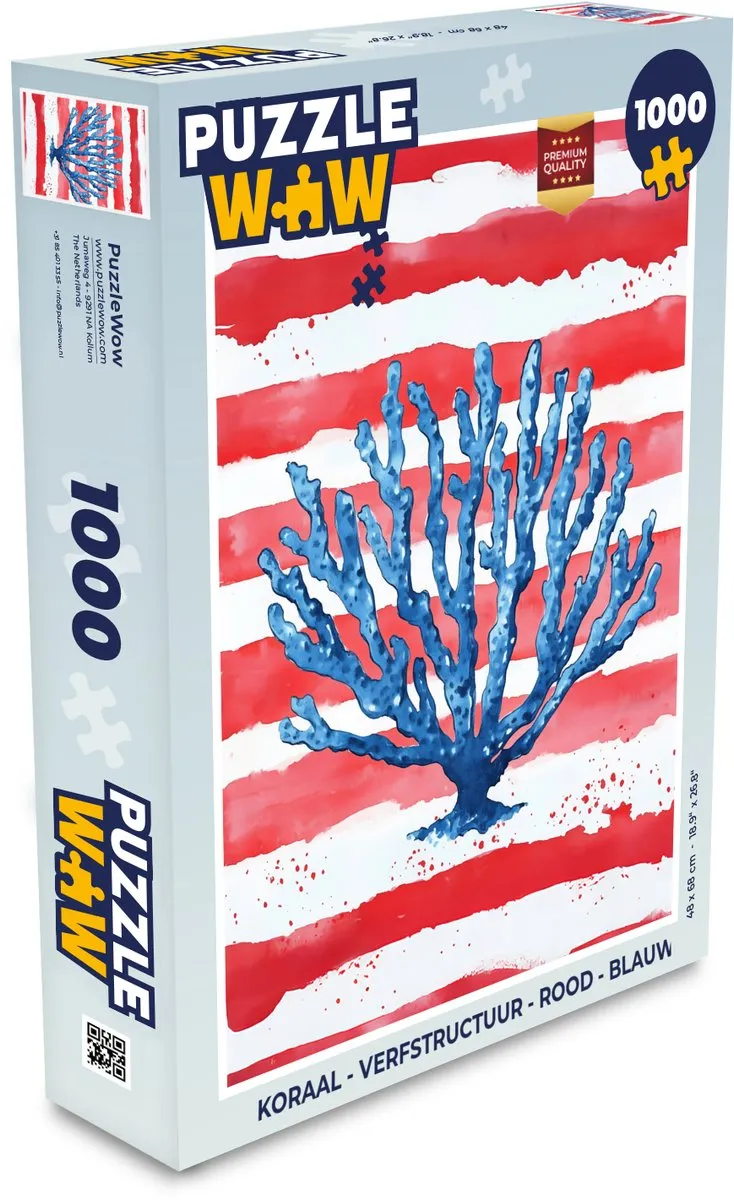 PuzzleWow Koraal Legpuzzel 1000 Stuks - Strepen Rood/Blauw