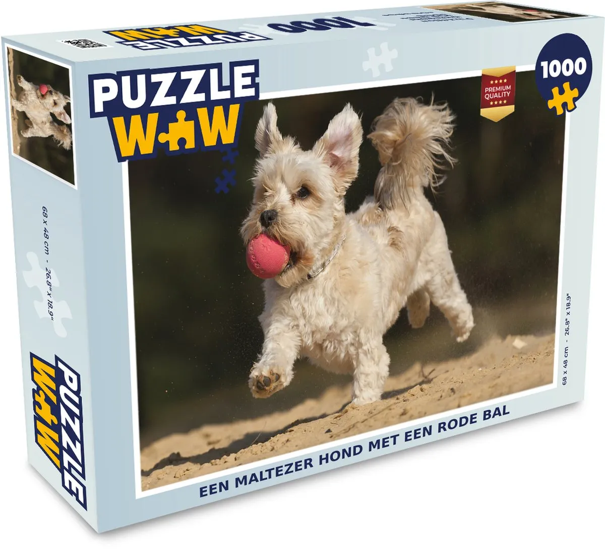 PuzzleWow Legpuzzel Maltezer Hond Rode Bal 1000 Stuks - Multicolor