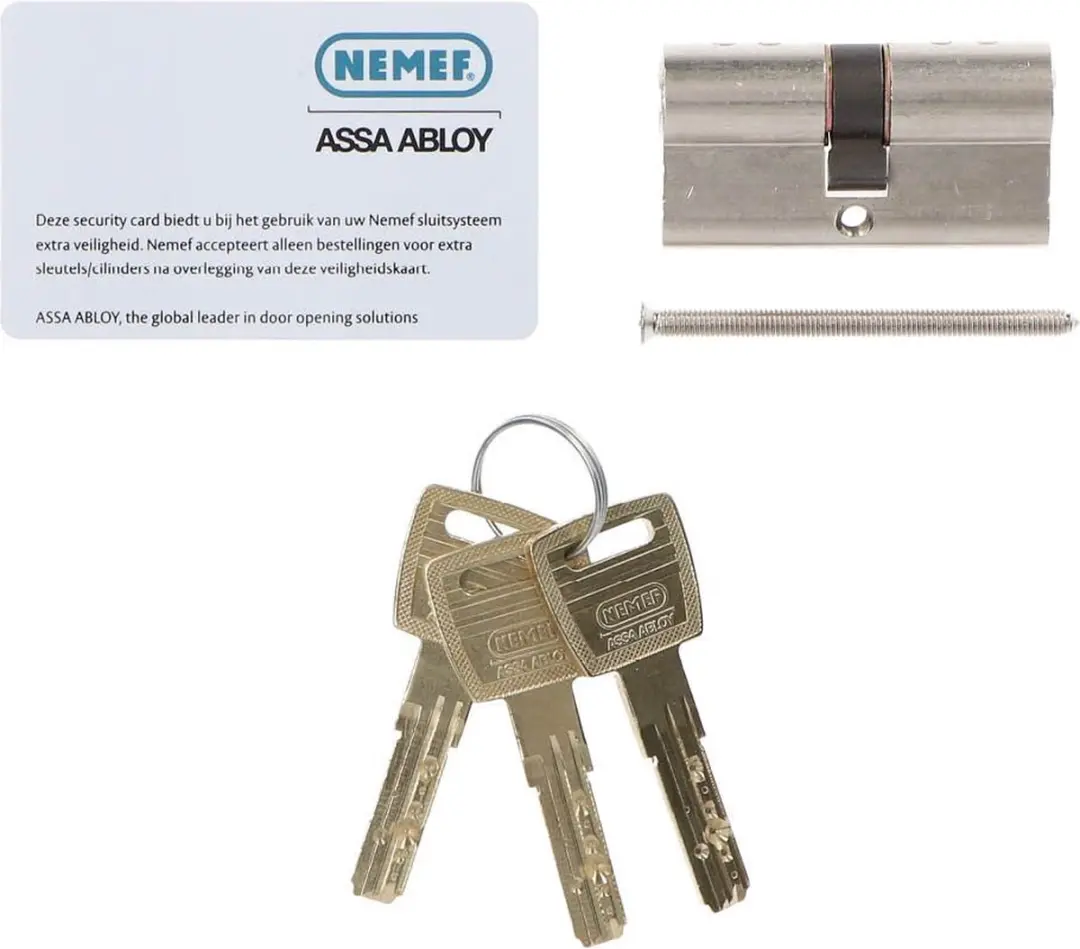 Nemef Veiligheidscilinder 30/30mm - 3 Sleutels - Mat Vernikkeld - afbeelding 4 van 6