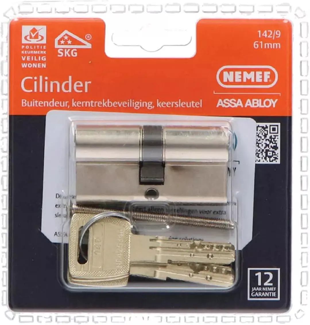 Nemef Veiligheidscilinder 30/30mm - 3 Sleutels - Mat Vernikkeld - afbeelding 3 van 6
